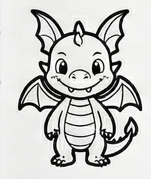 a drawing of a dragon with a black and white background.webp